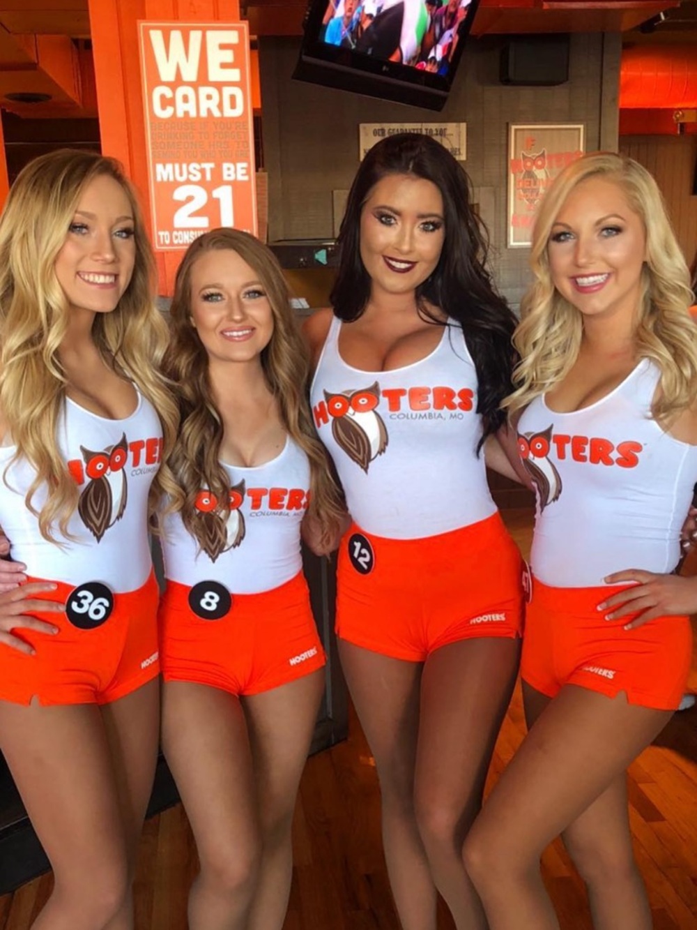 Hooters White Logo Tank with Bright Orange Shorts Set USED AUTHENTIC